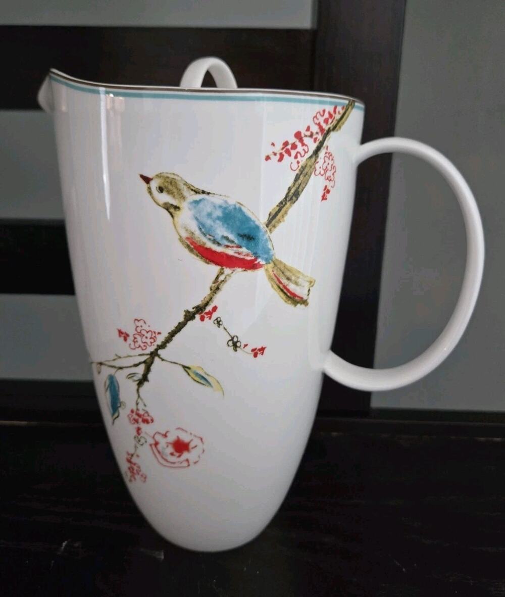Discontinued Lenox Chirp Cottagecore Bird Flower Branch 48 Oz Pitcher With Lid